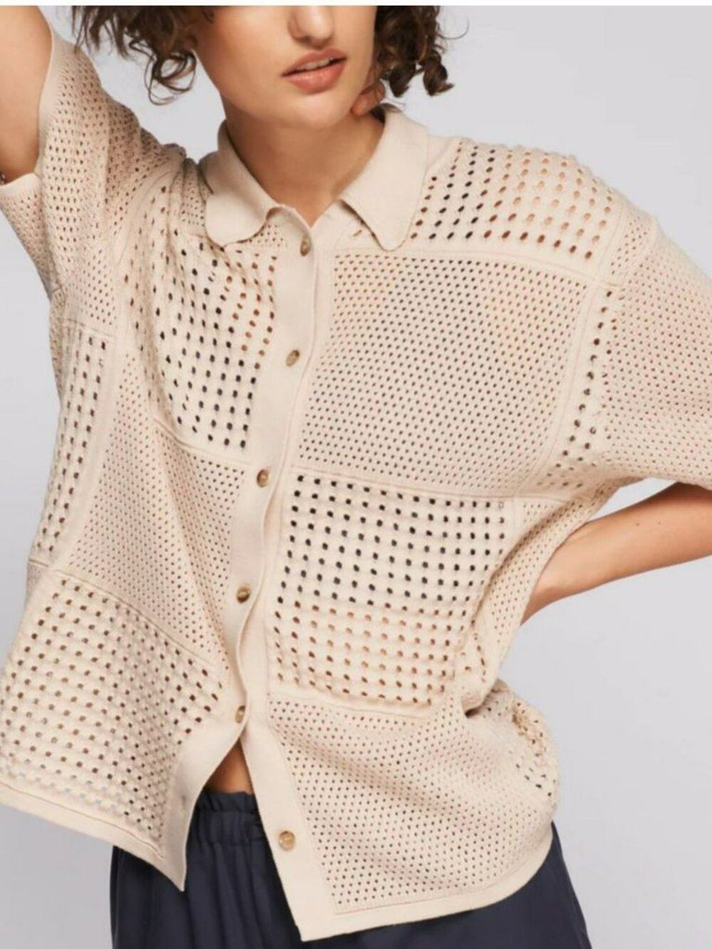 KOTN Women's Polo Collar Crochet Knit Top Size S